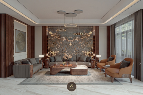 Thiết kế - Thi công nội thất biệt thự gỗ óc chó Vinhomes Grand Park Quận 9 - Anh Trình
